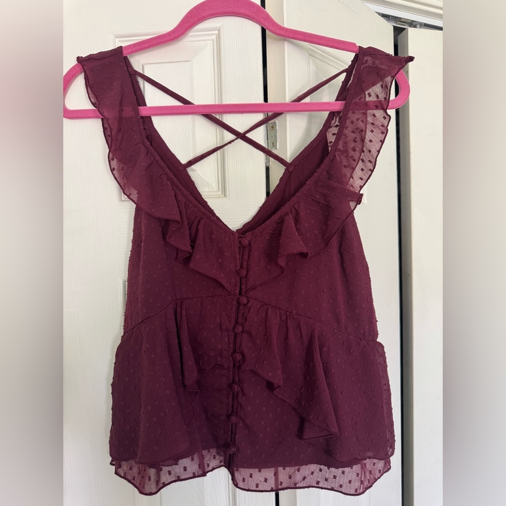 Abercrombie & Fitch Burgundy Ruffle Blouse